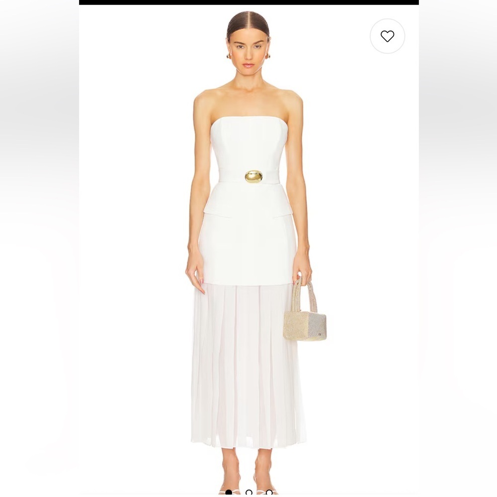 NICHOLAS Reagan Strapless Mini Dress Pleated Skirt White gold belt Revolve 8
